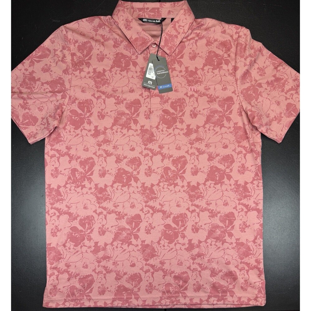 Travis Mathew Men's Pink/Red Floral Golf Polo Shirt Size XL Cotton Blend NWT